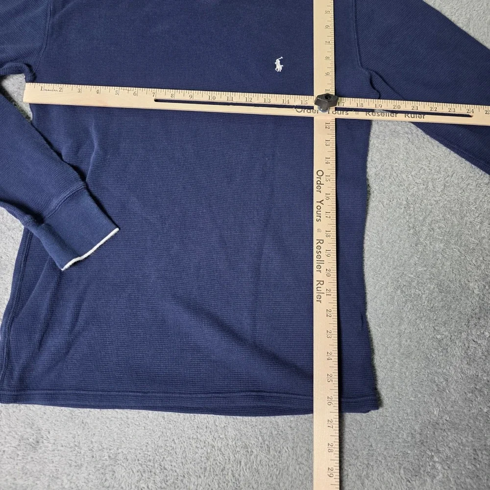 Polo Ralph Lauren Mens L Thermal Shirt Navy Blue Waffle Knit V-Neck Long Sleeve